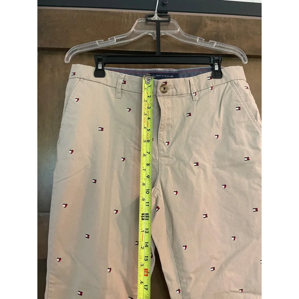 Tommy Hilfiger Womens Khaki Embroidered Flag Heart Chino Pants‎ Size 12 Tan